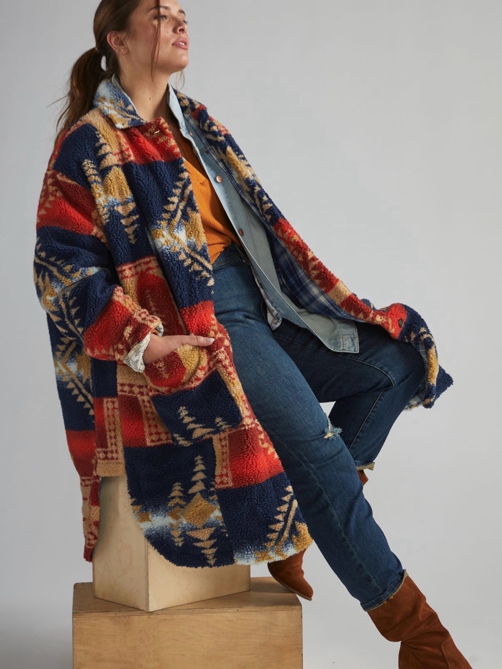Anthropologie Pilcro Shetpa Duster Jacket Size Medium Red paterrn $169.95 - Picture 1 of 8
